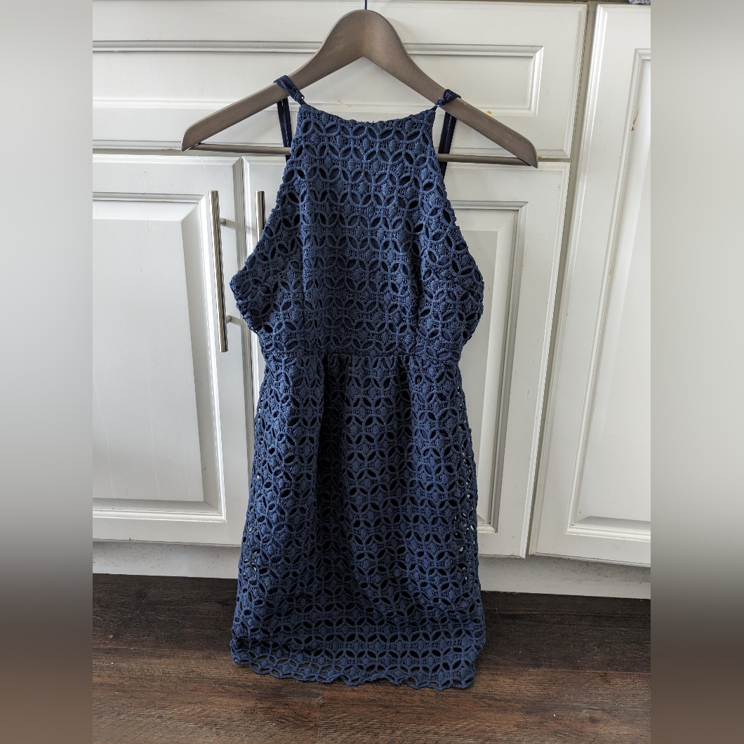 Brand New Romeo  Juliet Crochet Lined Halter Dress Small Navy Blue